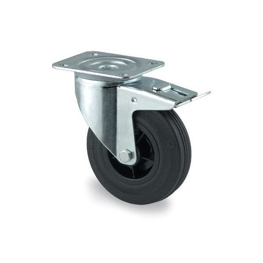 Tente 3377PVR080P62 Länkhjul gummi, broms, platta 105x85 mm 80 mm