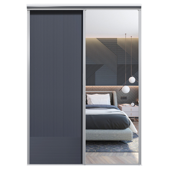 Mix Skjutdörr Line Stålblå Silverspegel 1400 mm 2 dörrar