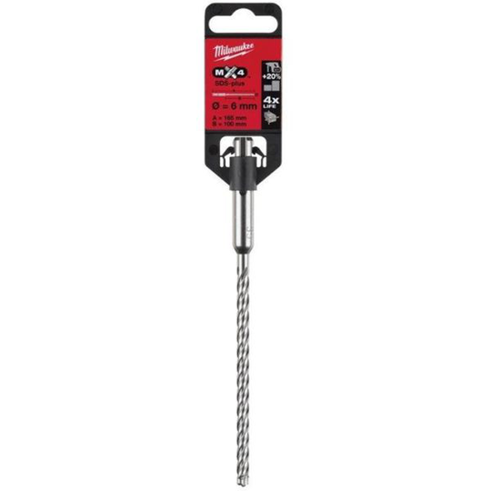 Milwaukee MX4 Hammarborr SDS-Plus, 4-skärs 6x165 mm