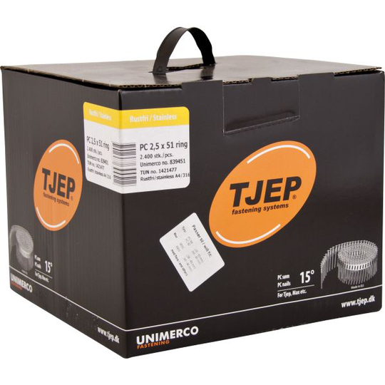 TJEP 839451 Ringspik rundbandad, rostfri A4, 15° PC 2,5 x 51 mm, 2400-pack