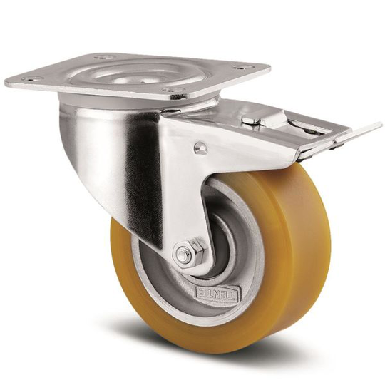 Tente 3477ITP100P62 Länkhjul Ø100 mm, broms, polyuret, platta 105x85