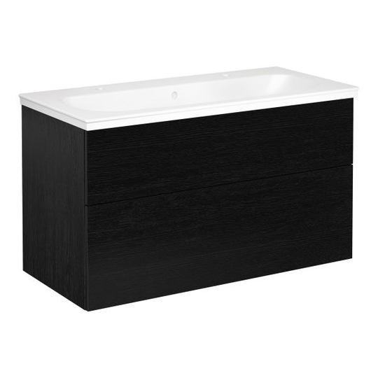 Gustavsberg Artic Kommodpaket grepplist, svart ek, 100 cm, 2 blandarhål