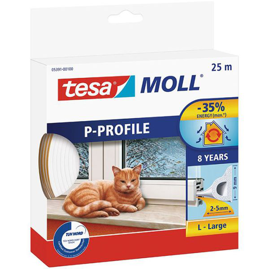 Tesa P-list 05391-00100-00 Tätningslist EPDM, 25 m, 9 mm x 5.5 mm Vit